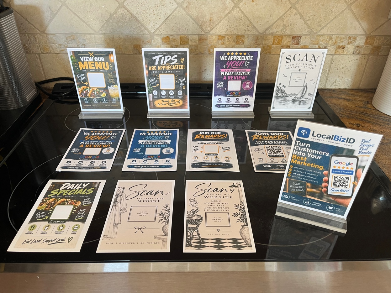 4x6 QR card designs in stands