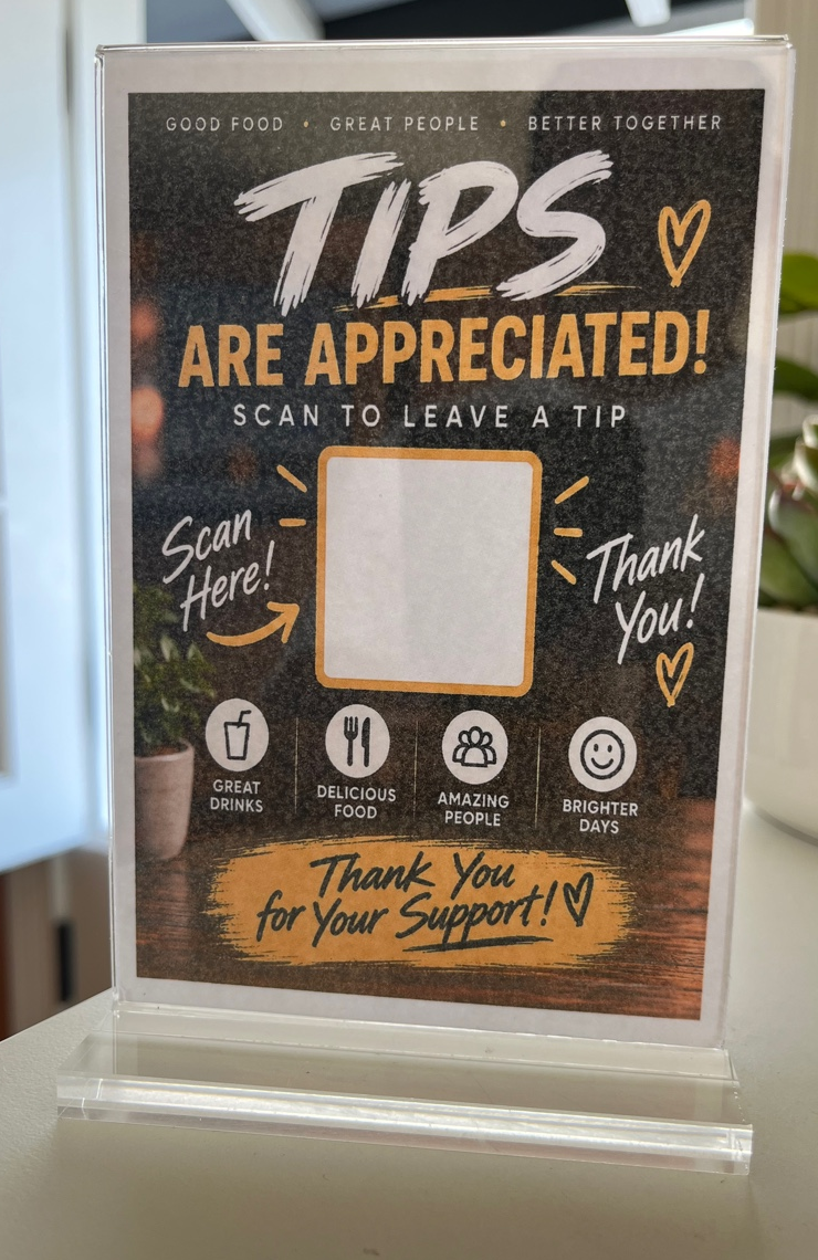 Tip card on a counter